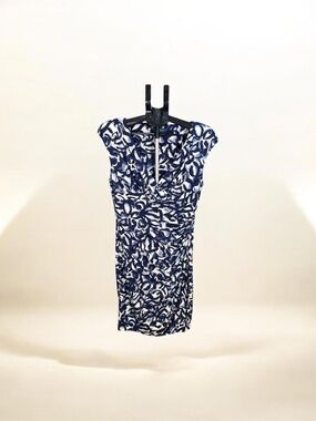 NWT Lauren Ralph Lauren Ruched Dress Size 12 Navy White NWT